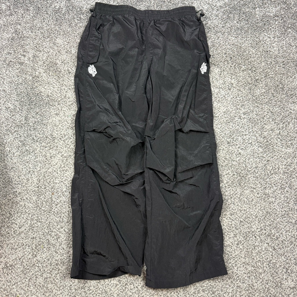 Darc Sport Pants Mens L Black Baggy Y2K Track Wide Leg Snap Pockets Nylon Street